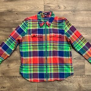 Chaps Denim Plaid Flannel Colorful Zip Up shirt Women Size XL